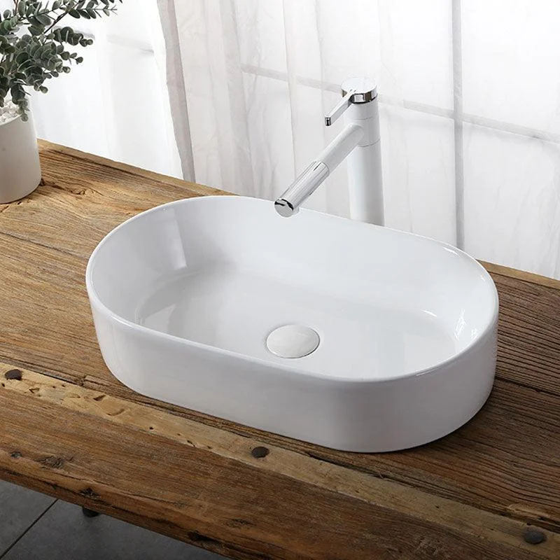 Modern Vessel Bathroom Sink Rectangular Porcelain Drain Vessel Sink(Not Included Tap) -Bathlova