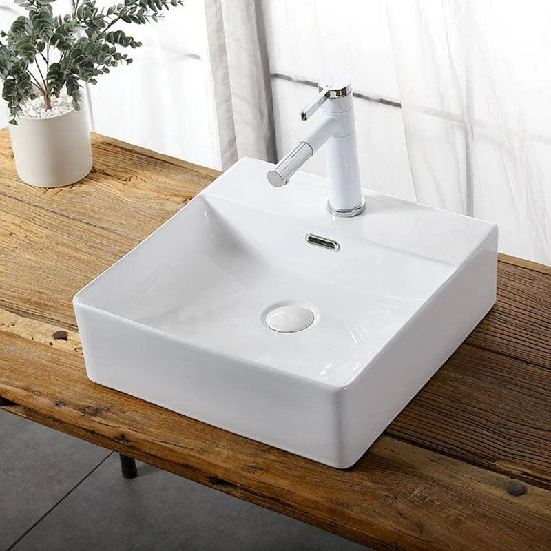 Modern Vessel Bathroom Sink Rectangular Porcelain Drain Vessel Sink(Not Included Tap) -Bathlova