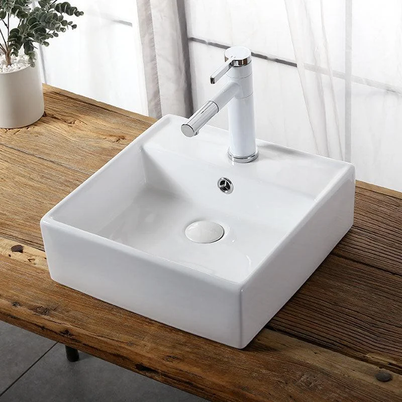 Modern Vessel Bathroom Sink Rectangular Porcelain Drain Vessel Sink(Not Included Tap) -Bathlova