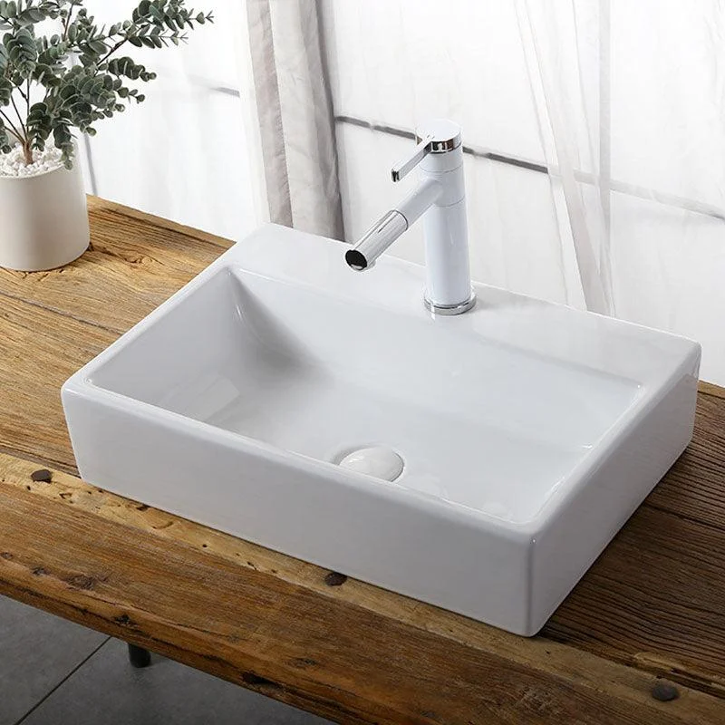 Modern Vessel Bathroom Sink Rectangular Porcelain Drain Vessel Sink(Not Included Tap) -Bathlova