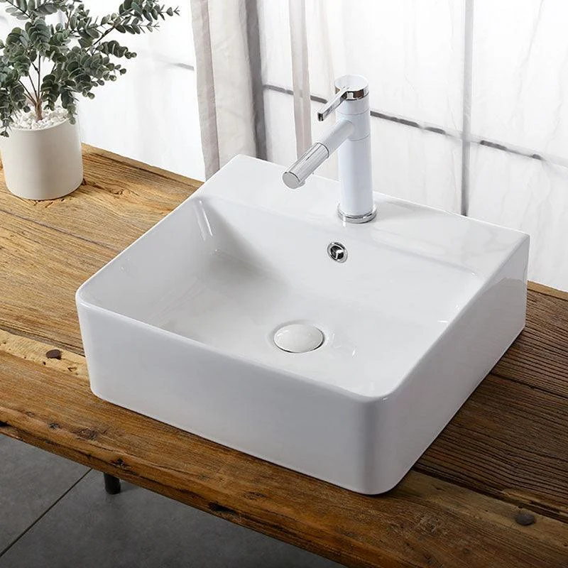 Modern Vessel Bathroom Sink Rectangular Porcelain Drain Vessel Sink(Not Included Tap) -Bathlova