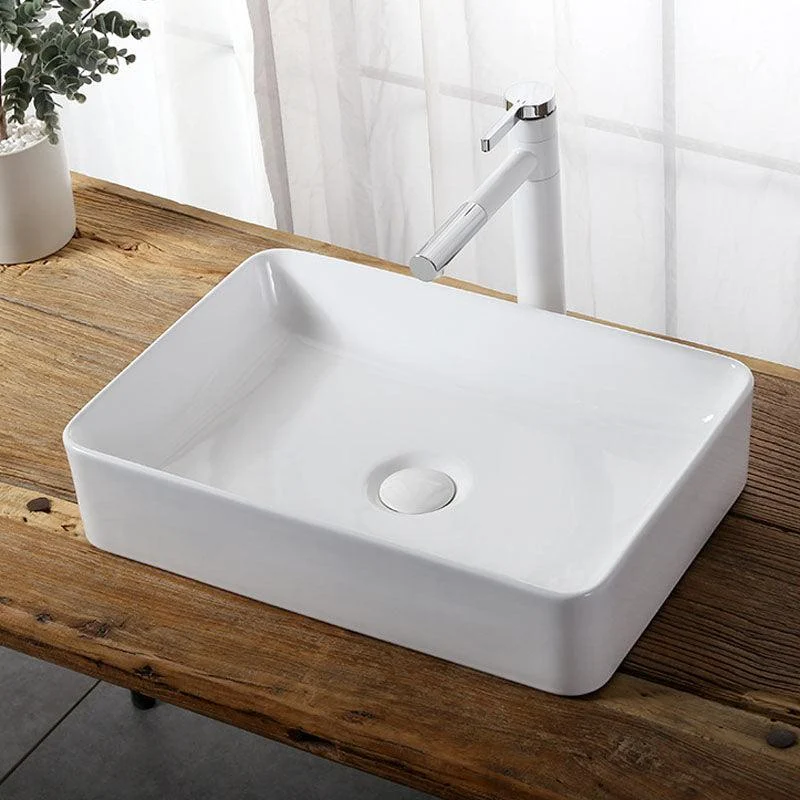 Modern Vessel Bathroom Sink Rectangular Porcelain Drain Vessel Sink(Not Included Tap) -Bathlova