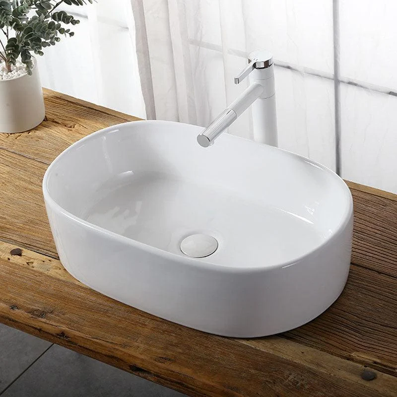 Modern Vessel Bathroom Sink Rectangular Porcelain Drain Vessel Sink(Not Included Tap) -Bathlova