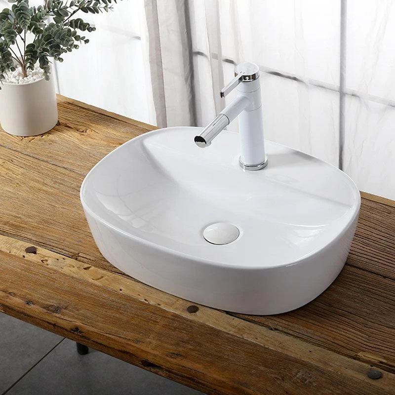 Modern Vessel Bathroom Sink Rectangular Porcelain Drain Vessel Sink(Not Included Tap) -Bathlova