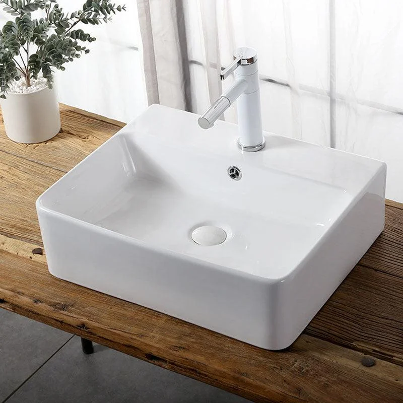 Modern Vessel Bathroom Sink Rectangular Porcelain Drain Vessel Sink(Not Included Tap) -Bathlova