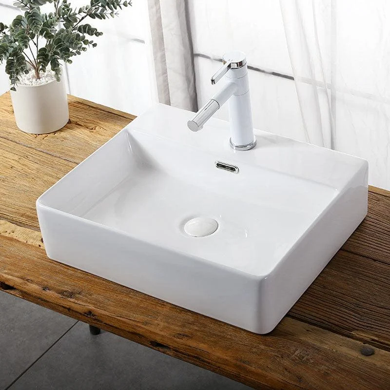 Modern Vessel Bathroom Sink Rectangular Porcelain Drain Vessel Sink(Not Included Tap) -Bathlova