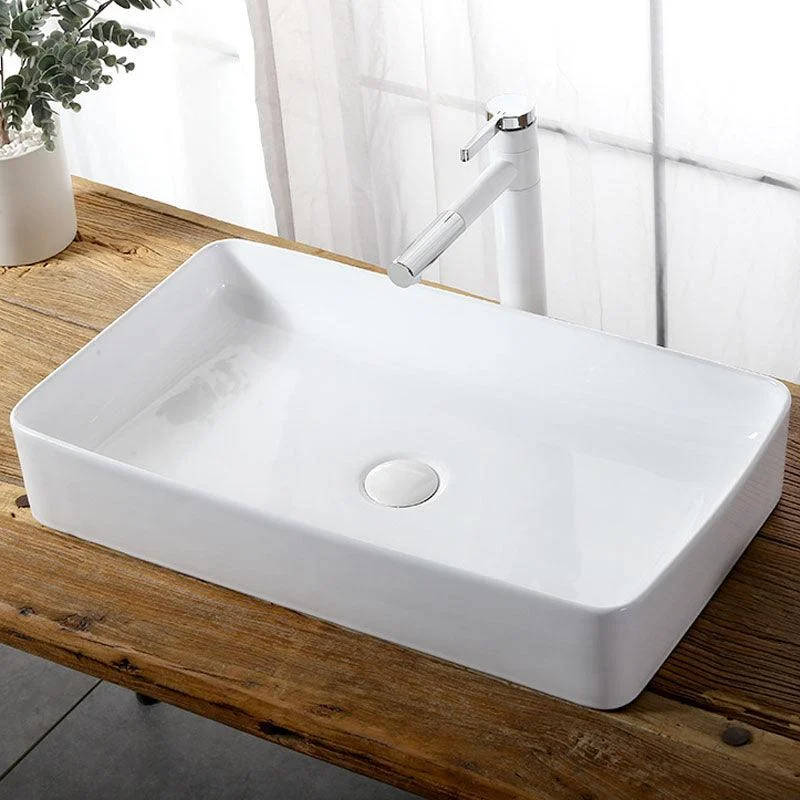 Modern Vessel Bathroom Sink Rectangular Porcelain Drain Vessel Sink(Not Included Tap) -Bathlova