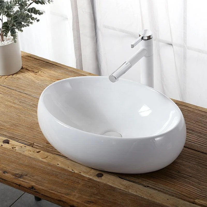 Modern Vessel Bathroom Sink Rectangular Porcelain Drain Vessel Sink(Not Included Tap) -Bathlova