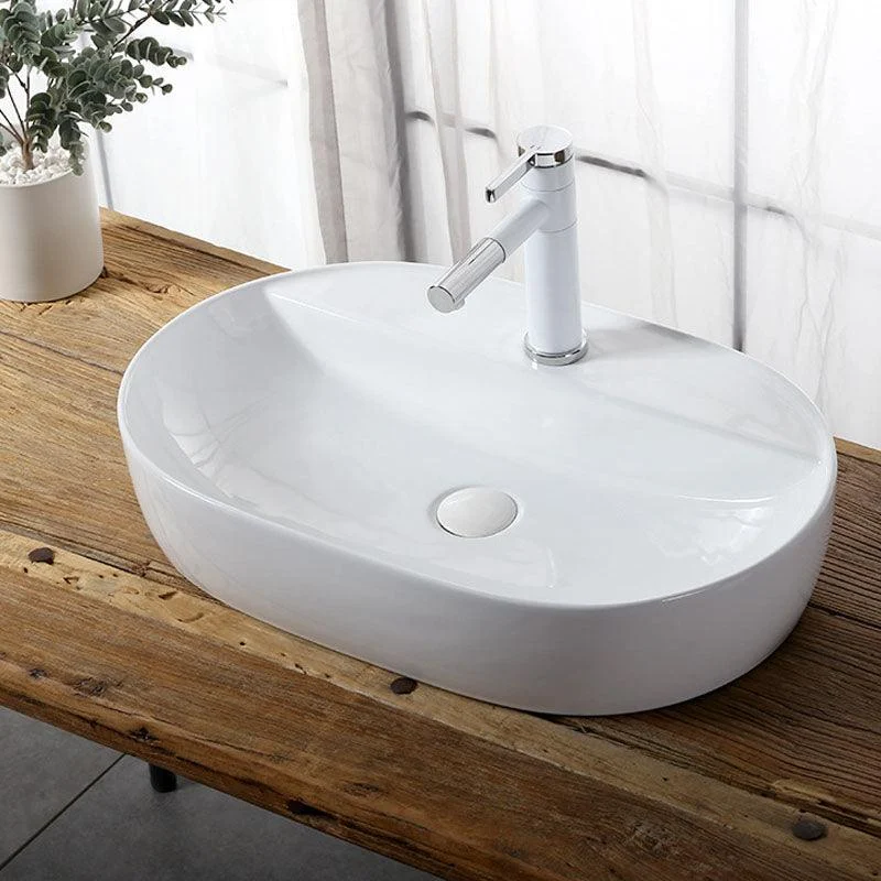 Modern Vessel Bathroom Sink Rectangular Porcelain Drain Vessel Sink(Not Included Tap) -Bathlova