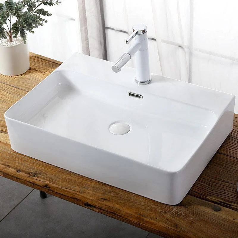 Modern Vessel Bathroom Sink Rectangular Porcelain Drain Vessel Sink(Not Included Tap) -Bathlova