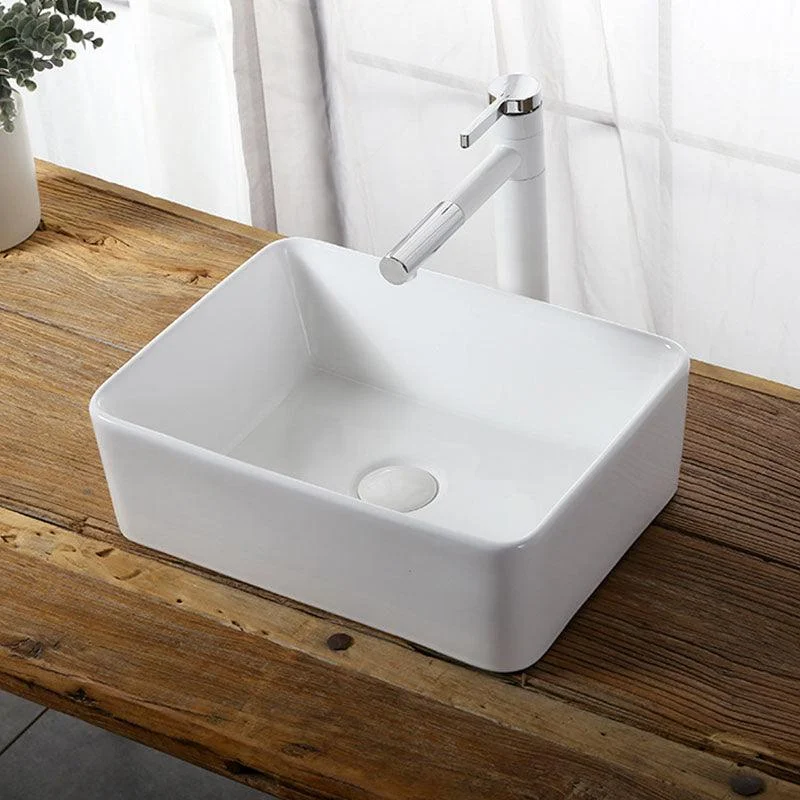 Modern Vessel Bathroom Sink Rectangular Porcelain Drain Vessel Sink(Not Included Tap) -Bathlova