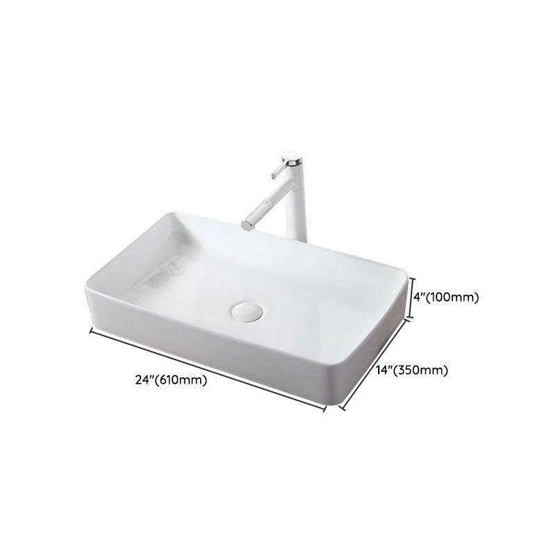 Modern Vessel Bathroom Sink Rectangular Porcelain Drain Vessel Sink(Not Included Tap) -Bathlova