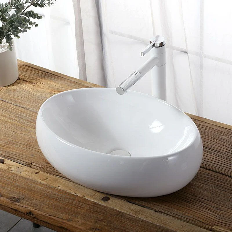 Modern Vessel Bathroom Sink Rectangular Porcelain Drain Vessel Sink(Not Included Tap) -Bathlova