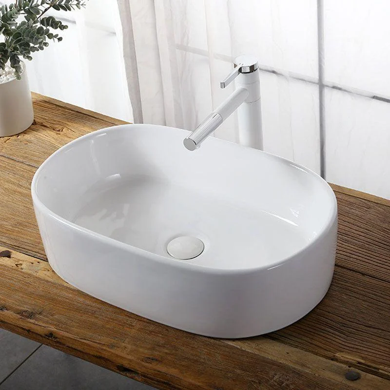 Modern Vessel Bathroom Sink Rectangular Porcelain Drain Vessel Sink(Not Included Tap) -Bathlova