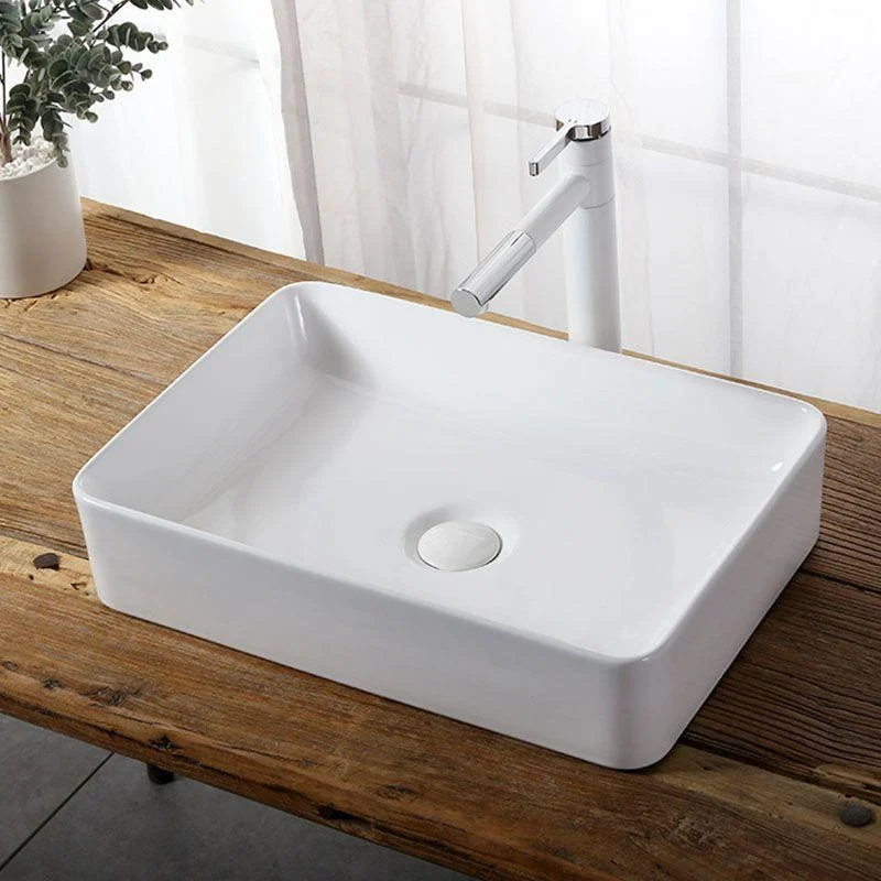 Modern Vessel Bathroom Sink Rectangular Porcelain Drain Vessel Sink(Not Included Tap) -Bathlova