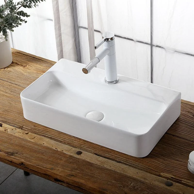 Modern Vessel Bathroom Sink Rectangular Porcelain Drain Vessel Sink(Not Included Tap) -Bathlova