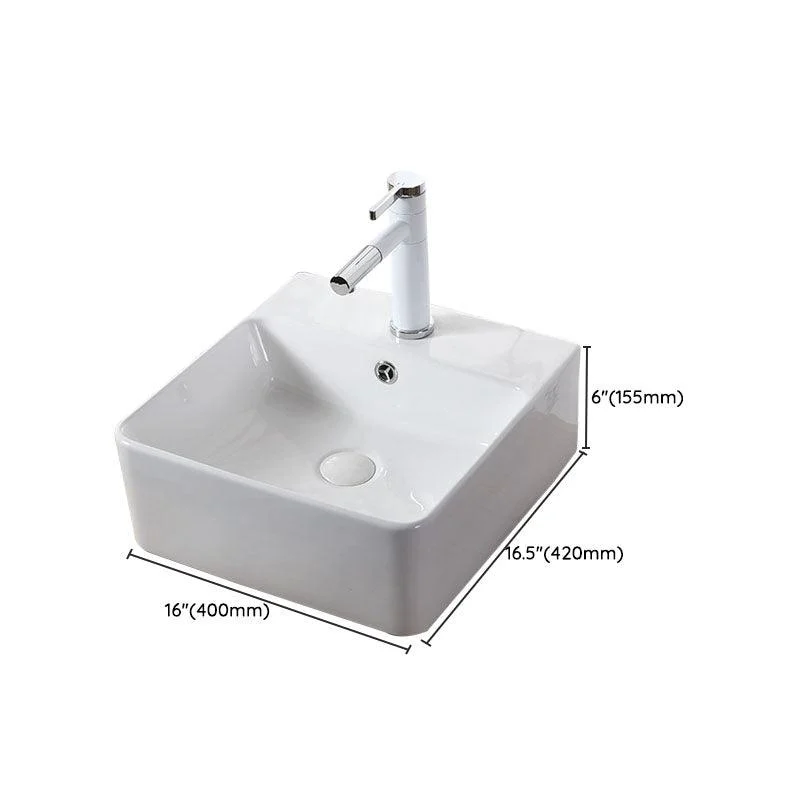 Modern Vessel Bathroom Sink Rectangular Porcelain Drain Vessel Sink(Not Included Tap) -Bathlova