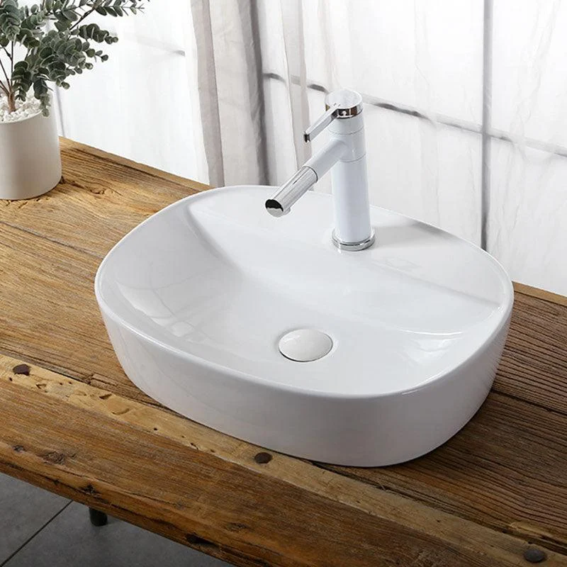 Modern Vessel Bathroom Sink Rectangular Porcelain Drain Vessel Sink(Not Included Tap) -Bathlova