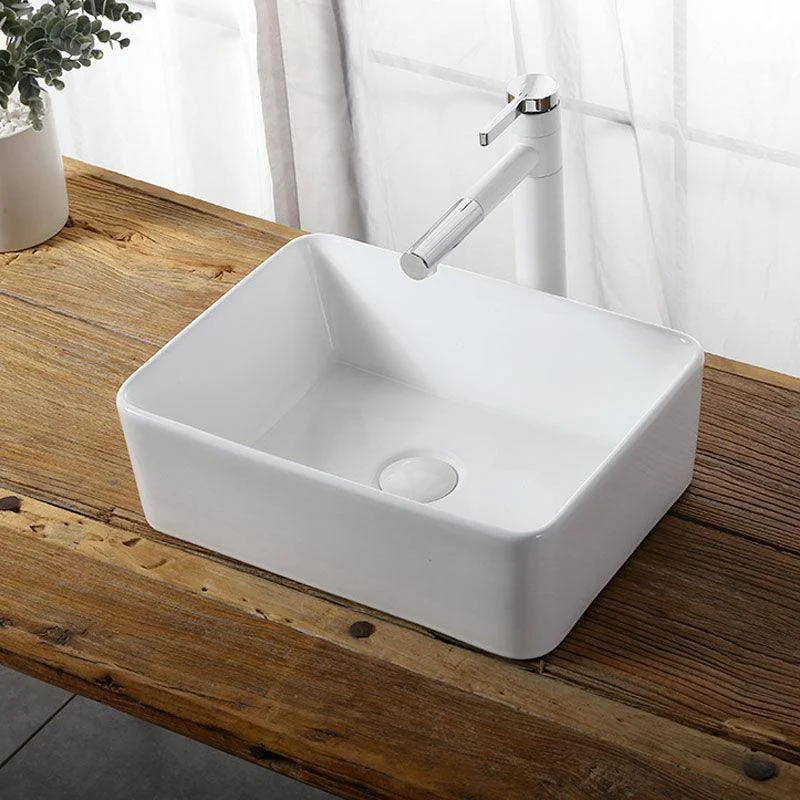 Modern Vessel Bathroom Sink Rectangular Porcelain Drain Vessel Sink(Not Included Tap) -Bathlova