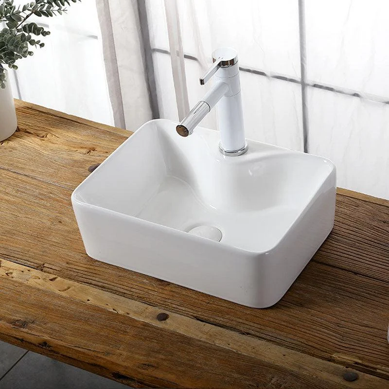 Modern Vessel Bathroom Sink Rectangular Porcelain Drain Vessel Sink(Not Included Tap) -Bathlova