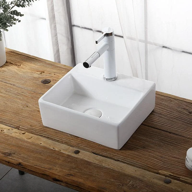 Modern Vessel Bathroom Sink Rectangular Porcelain Drain Vessel Sink(Not Included Tap) -Bathlova