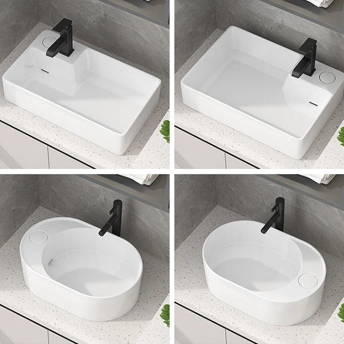 Modern Vessel Bathroom Sink Rectangular Porcelain with Overflow and Tap Basin Sink -Bathlova