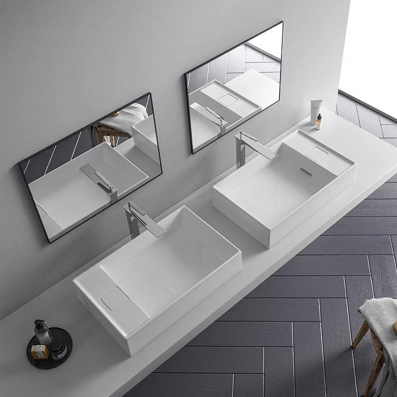 Modern Vessel Bathroom Sink Rectangular Porcelain with Overflow and Tap Basin Sink -Bathlova