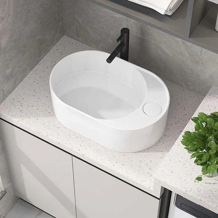 Modern Vessel Bathroom Sink Rectangular Porcelain with Overflow and Tap Basin Sink -Bathlova