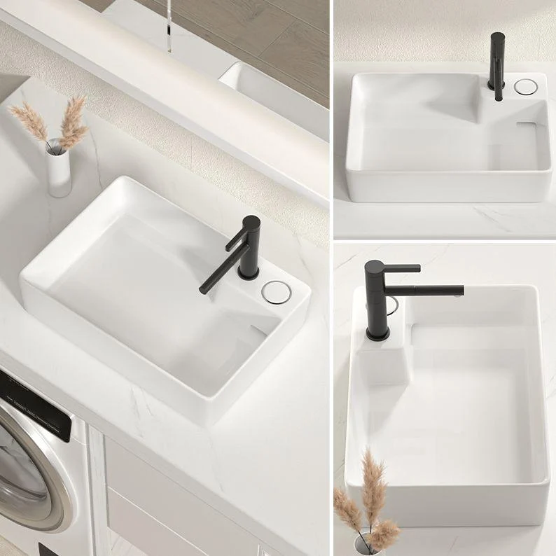 Modern Vessel Bathroom Sink Rectangular Porcelain with Overflow and Tap Basin Sink -Bathlova