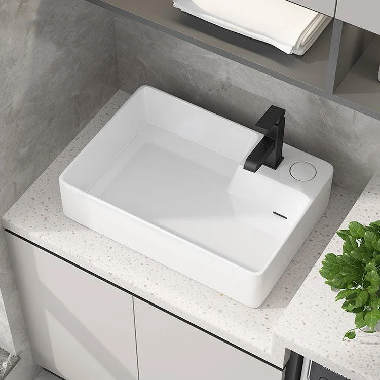 Modern Vessel Bathroom Sink Rectangular Porcelain with Overflow and Tap Basin Sink -Bathlova