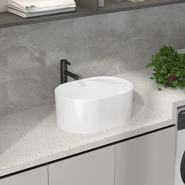 Modern Vessel Bathroom Sink Rectangular Porcelain with Overflow and Tap Basin Sink -Bathlova