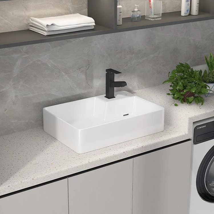 Modern Vessel Bathroom Sink Rectangular Porcelain with Overflow and Tap Basin Sink -Bathlova