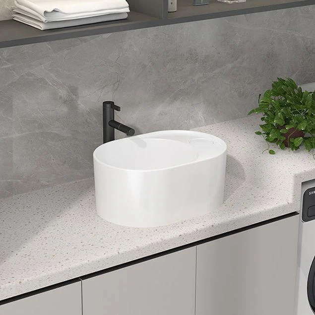 Modern Vessel Bathroom Sink Rectangular Porcelain with Overflow and Tap Basin Sink -Bathlova