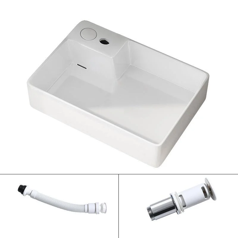 Modern Vessel Bathroom Sink Rectangular Porcelain with Overflow and Tap Basin Sink -Bathlova