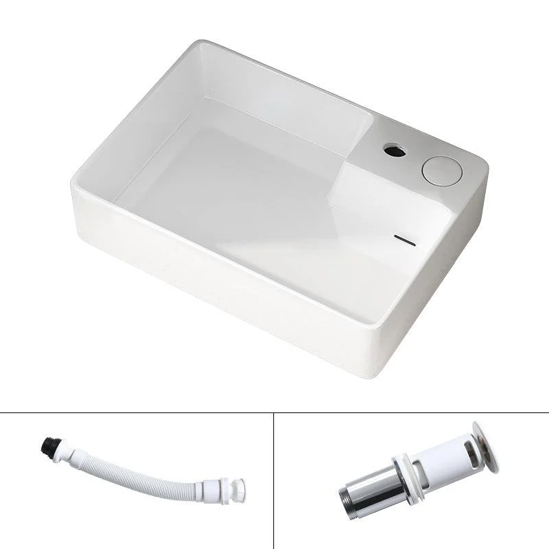 Modern Vessel Bathroom Sink Rectangular Porcelain with Overflow and Tap Basin Sink -Bathlova