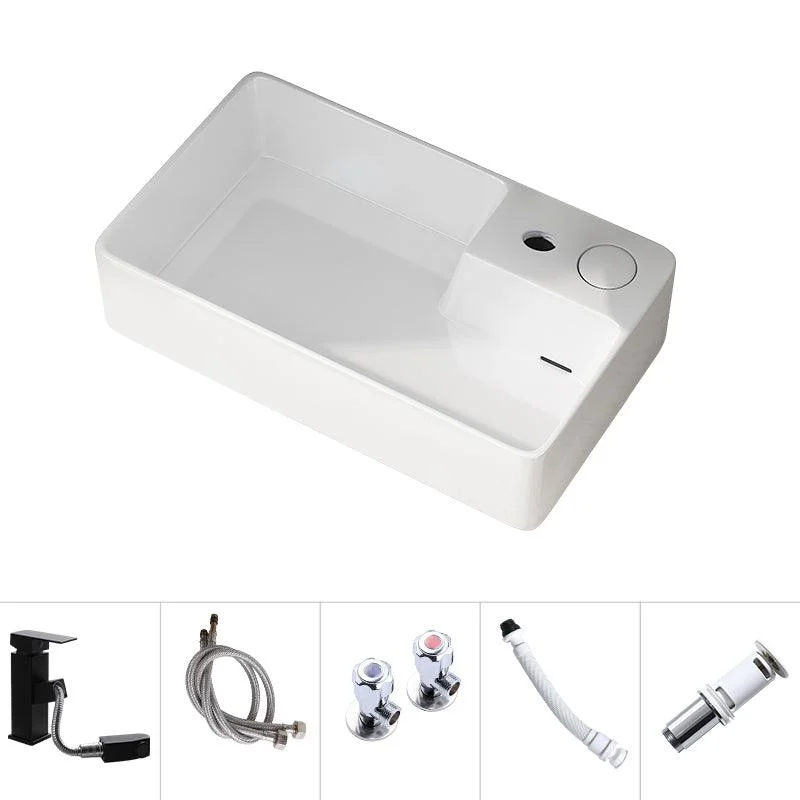 Modern Vessel Bathroom Sink Rectangular Porcelain with Overflow and Tap Basin Sink -Bathlova