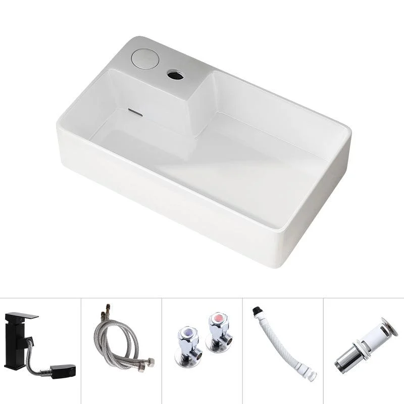 Modern Vessel Bathroom Sink Rectangular Porcelain with Overflow and Tap Basin Sink -Bathlova