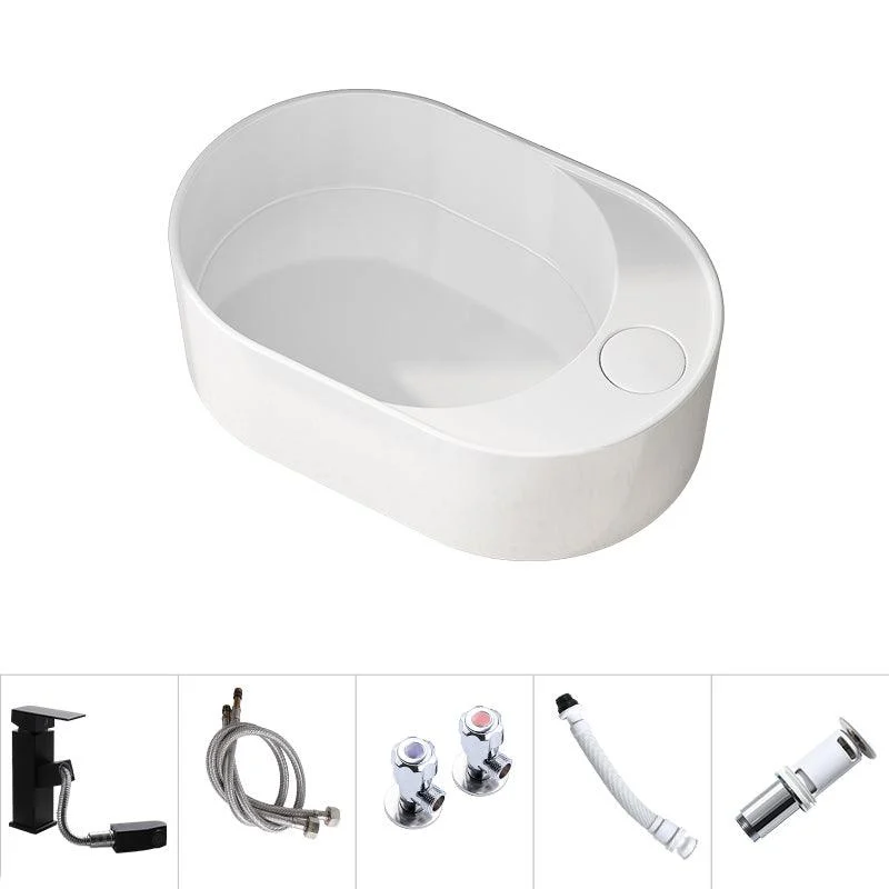 Modern Vessel Bathroom Sink Rectangular Porcelain with Overflow and Tap Basin Sink -Bathlova