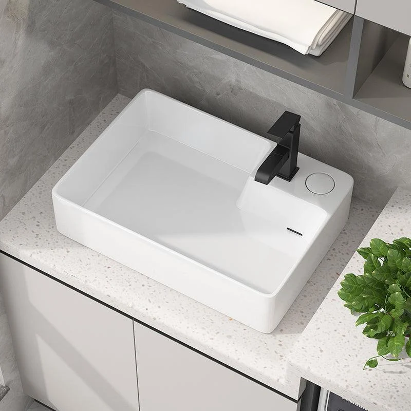 Modern Vessel Bathroom Sink Rectangular Porcelain with Overflow and Tap Basin Sink -Bathlova