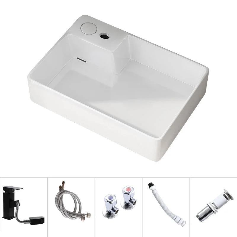 Modern Vessel Bathroom Sink Rectangular Porcelain with Overflow and Tap Basin Sink -Bathlova