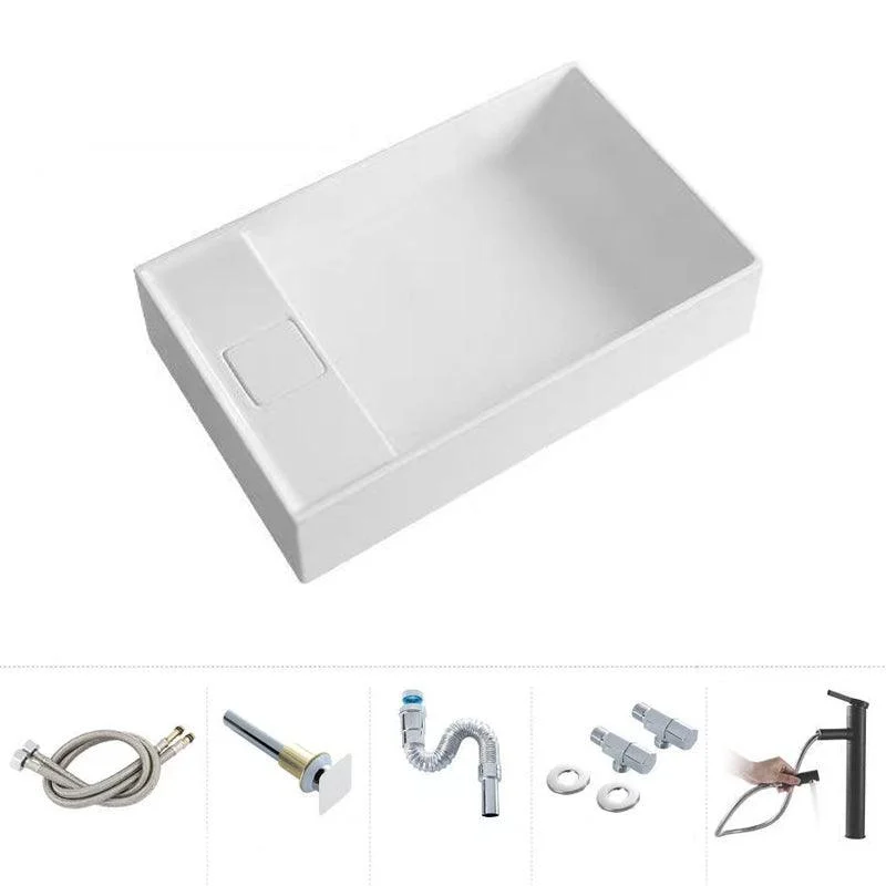 Modern Vessel Bathroom Sink Rectangular Porcelain with Overflow and Tap Basin Sink -Bathlova