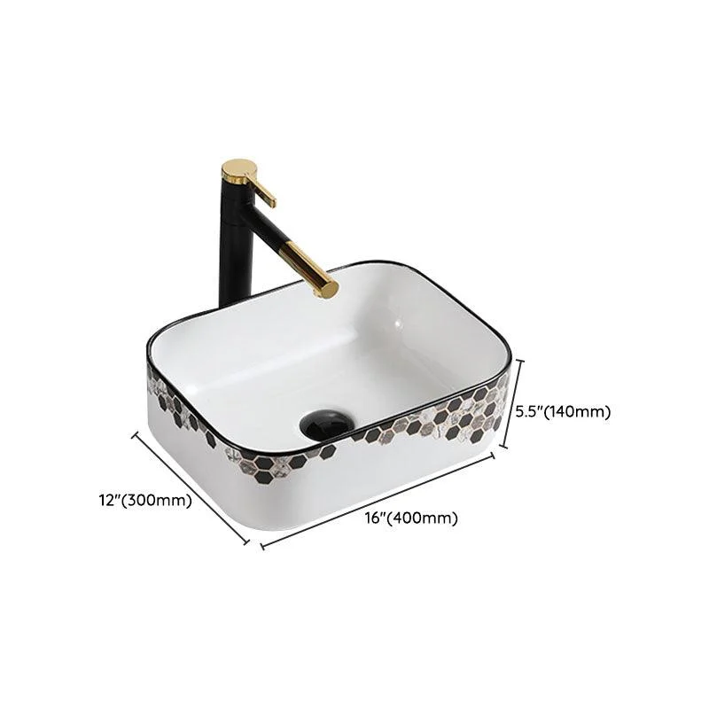 Modern Vessel Bathroom Sink Rectangular Porcelain with Pop-Up Drain Vessel Lavatory Sink -Bathlova