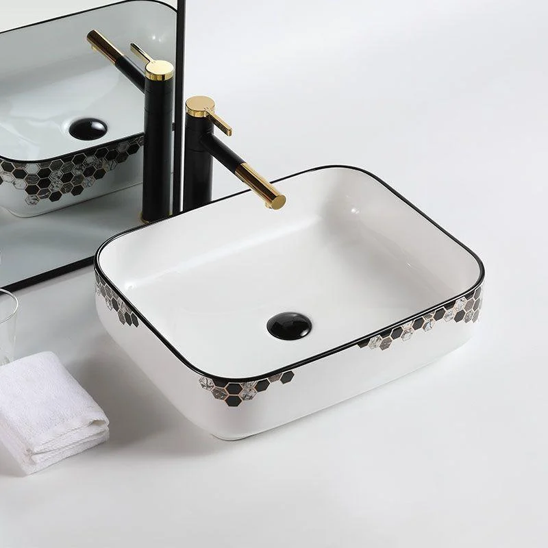 Modern Vessel Bathroom Sink Rectangular Porcelain with Pop-Up Drain Vessel Lavatory Sink -Bathlova