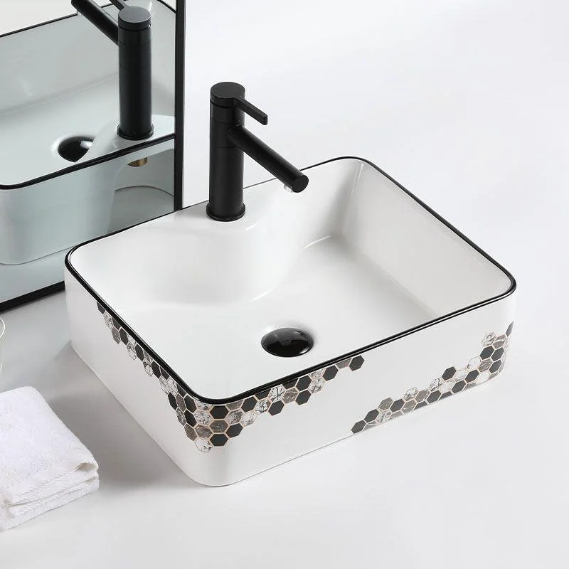 Modern Vessel Bathroom Sink Rectangular Porcelain with Pop-Up Drain Vessel Lavatory Sink -Bathlova