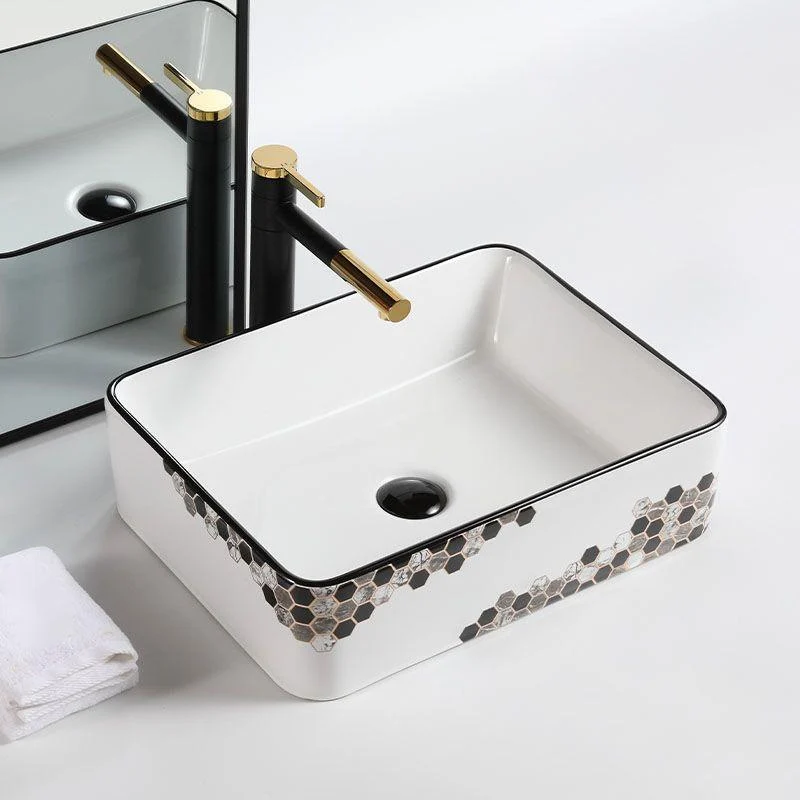 Modern Vessel Bathroom Sink Rectangular Porcelain with Pop-Up Drain Vessel Lavatory Sink -Bathlova