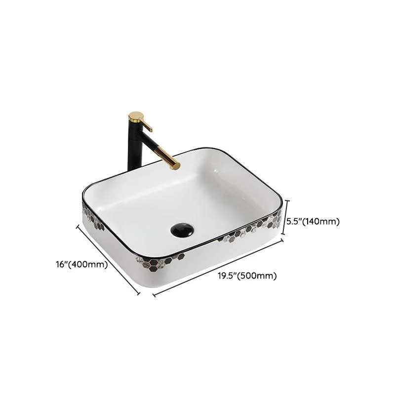 Modern Vessel Bathroom Sink Rectangular Porcelain with Pop-Up Drain Vessel Lavatory Sink -Bathlova