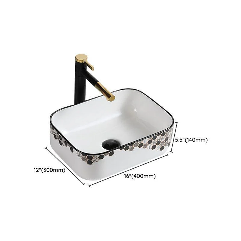 Modern Vessel Bathroom Sink Rectangular Porcelain with Pop-Up Drain Vessel Lavatory Sink -Bathlova