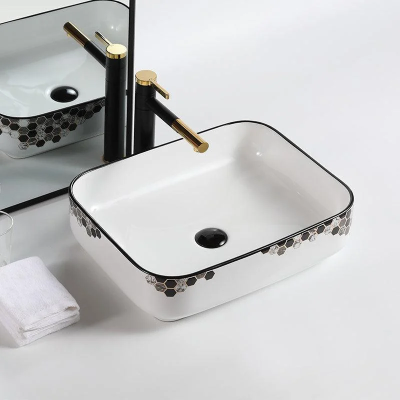 Modern Vessel Bathroom Sink Rectangular Porcelain with Pop-Up Drain Vessel Lavatory Sink -Bathlova