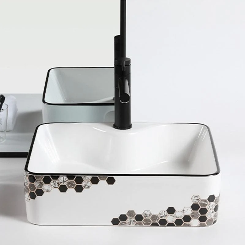 Modern Vessel Bathroom Sink Rectangular Porcelain with Pop-Up Drain Vessel Lavatory Sink -Bathlova