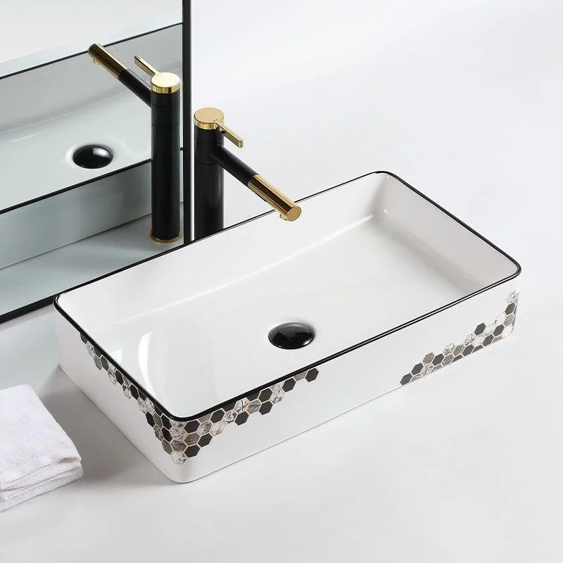 Modern Vessel Bathroom Sink Rectangular Porcelain with Pop-Up Drain Vessel Lavatory Sink -Bathlova